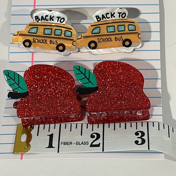 NWT 4 back to school bus apple hair clips - Picture 4 of 5
